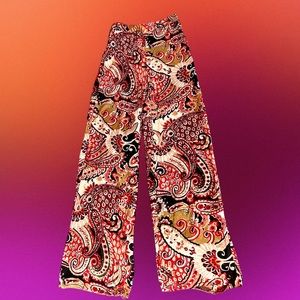 Zara 70’s Style Red Paisley Print Pants